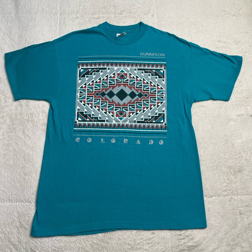 Vintage 90s Hanes Beefy Gunnison Colorado USA Single Stitch T Shirt Mens L Vtg